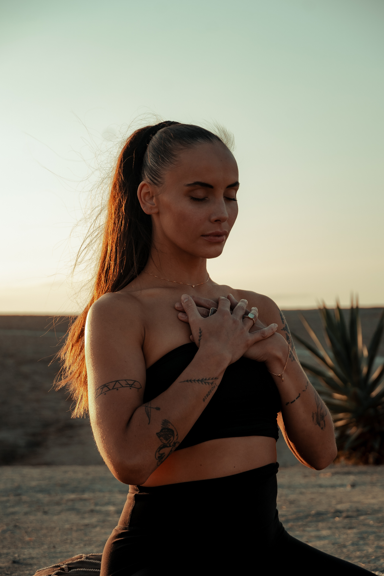 Quiet morning meditation in the desert