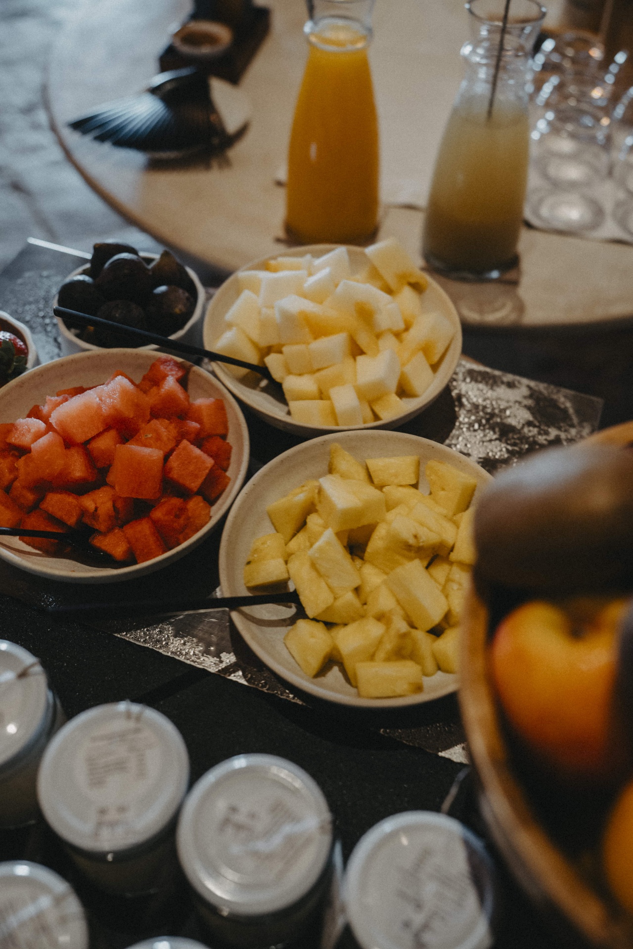 Fresh fruit and juices served during the retreat
